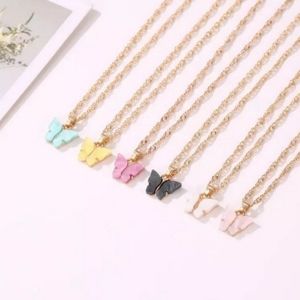 Butterfly Acrylic Necklace, Pink Aqua Blue Yellow